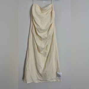 TopShop Women Size 4 Linen Blend Maxi Skirt Back Zip Back Slit & Side Runch NWT